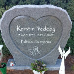 EN104 in grey Bohus granite. Polished heart with recessed, antique white engraving in a custom typeface.